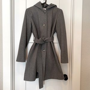 Anne Klein Grey Wool Hooded Winter Pea Coat